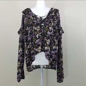 BP. Long Sleeve Flower Rufle Blouse Size L